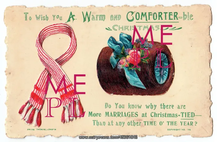  : Scarf and hand muff with comic verse on a Christmas card