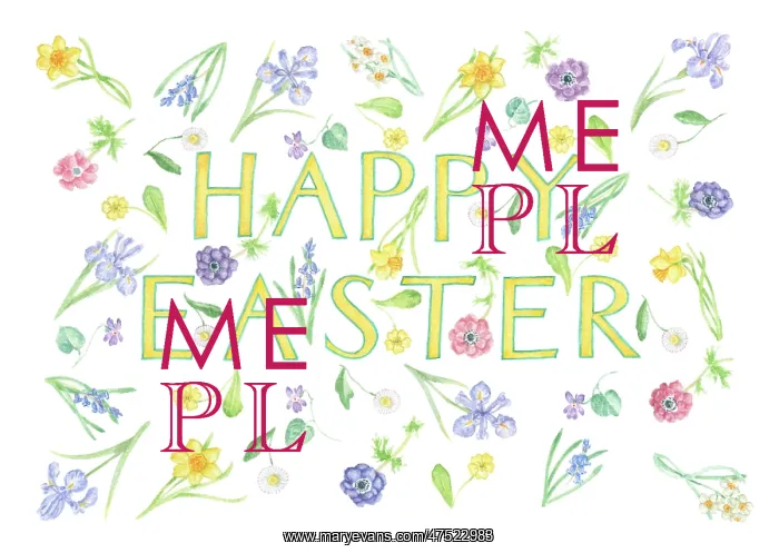 : Scattered flowers with Happy Easter : Scattered flowers with Happy Easter