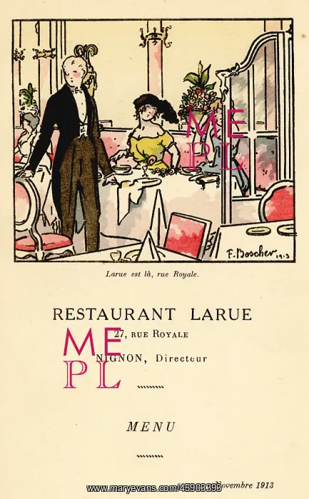 : Scene in a fancy Paris restaurant, 1913 : Scene in a fancy Paris restaurant, 1913