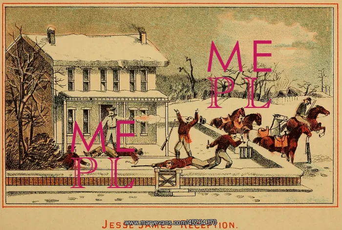 : Scene of Jesse James shooting six men while ? : Scene of Jesse James shooting six men while ?