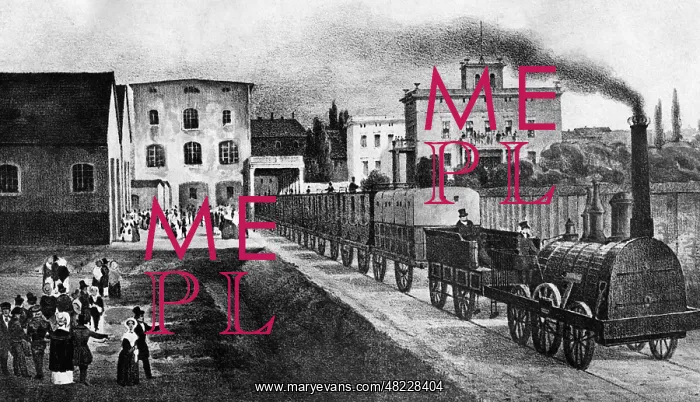 : Scene at a railway station, 1838 : Scene at a railway station, 1838