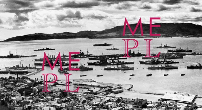 : Scene at Scapa Flow, Orkney Islands, with ships : Scene at Scapa Flow, Orkney Islands, with ships