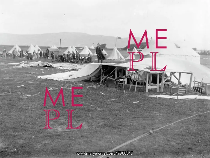 : Scene on a shooting range, with collapsed tent : Scene on a shooting range, with collapsed tent