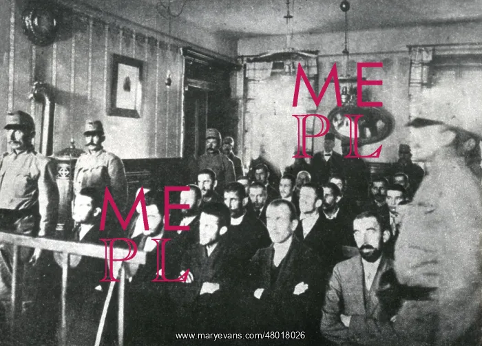 : Scene at the trial of Gavrilo Princip and others : Scene at the trial of Gavrilo Princip and others