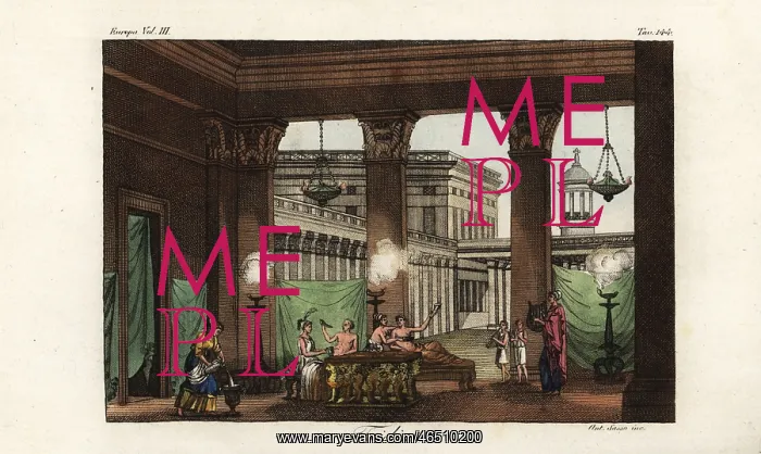 : Scene in a triclinion, formal dining room, Ancient Greece : Scene in a triclinion, formal dining room, Ancient Greece