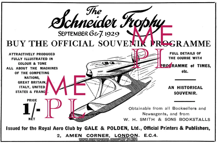 : Schneider Triophy Official Souvenir Programme 1929 : Schneider Triophy Official Souvenir Programme 1929