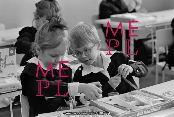 : School. USSR. February 1, 1984. Little schoolchildren during vocational skill classes : School. USSR. February 1, 1984. Little schoolchildren during vocational skill classes