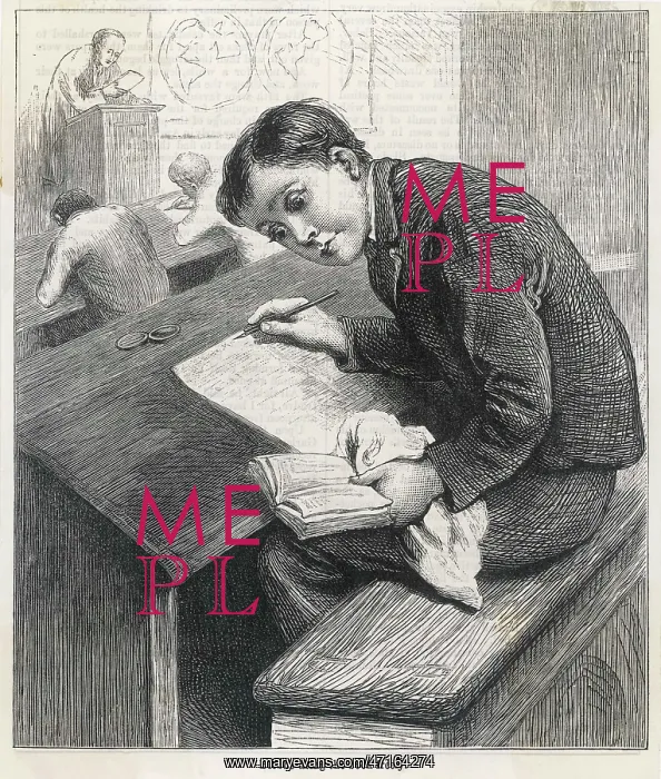 : School boy cheating in an exam 1883 : School boy cheating in an exam 1883