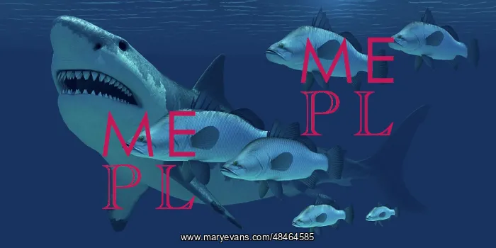 : A school of fish encounter a monstrous Megalodon shark : A school of fish encounter a monstrous Megalodon shark