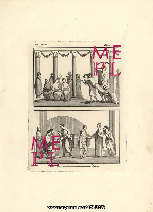 : School scene with flogging and prostitutes in a portico : School scene with flogging and prostitutes in a portico