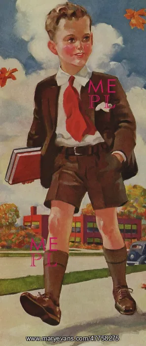  : Schoolboy with Books on Way to School