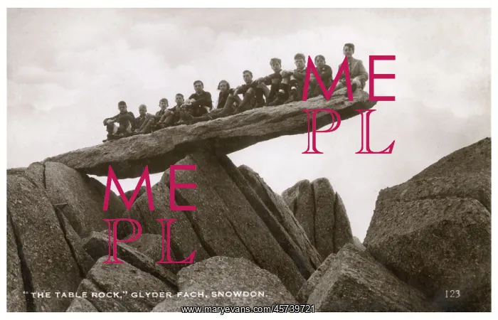 : Schoolboys sitting on The Table Rock, Glyder Fach, Snowdon : Schoolboys sitting on The Table Rock, Glyder Fach, Snowdon