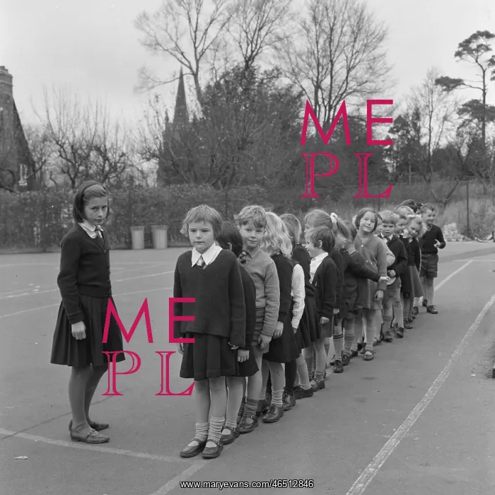 : Schoolchildren line up in playground : Schoolchildren line up in playground