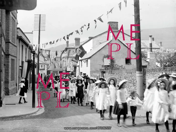 : Schoolgirls parading, Crickhowell, Powys, Mid Wales : Schoolgirls parading, Crickhowell, Powys, Mid Wales