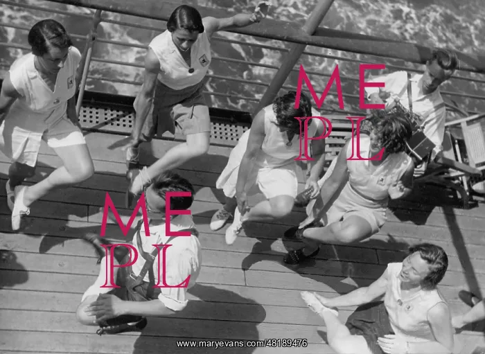 : Schuhplattln on the deck of a KdF ship, 1933 : Schuhplattln on the deck of a KdF ship, 1933