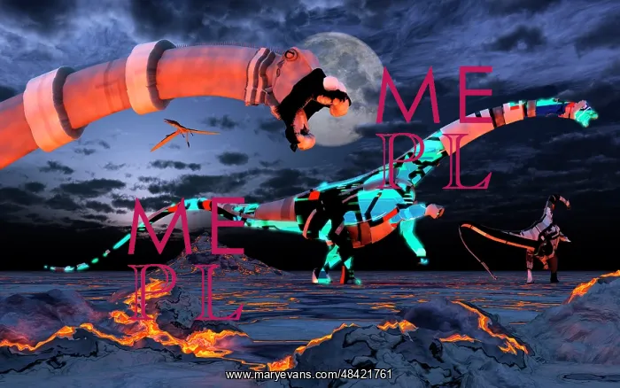 : Sci-fi scene of a group of robotic sauropod dinosaurs : Sci-fi scene of a group of robotic sauropod dinosaurs