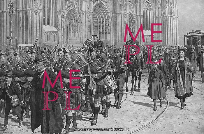 : Scots Guards marching through Cologne, WW1 : Scots Guards marching through Cologne, WW1