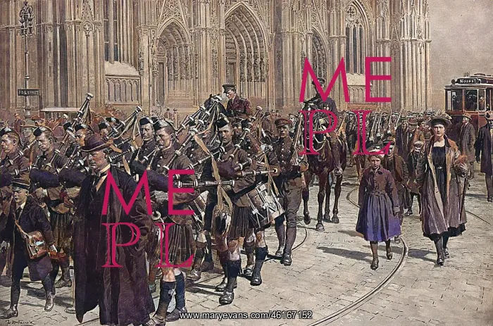 : Scots Guards marching through Cologne, WW1 : Scots Guards marching through Cologne, WW1