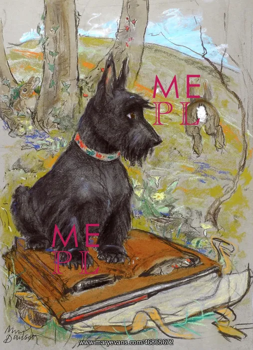 : Scots terrier and rabbit by Muriel Dawson : Scots terrier and rabbit by Muriel Dawson