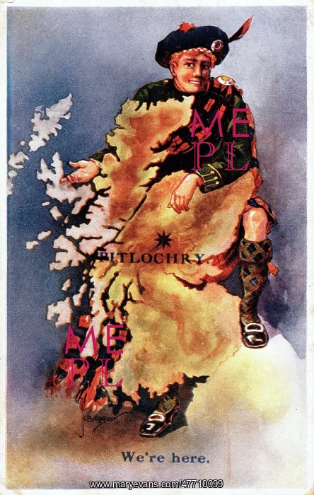 : Scotsman with map of Scotland, pinpointing Pitlochry : Scotsman with map of Scotland, pinpointing Pitlochry