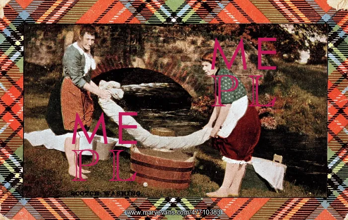 : Two Scotswomen washing clothes by a river : Two Scotswomen washing clothes by a river
