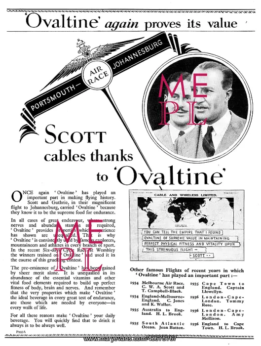 : Scott & Guthrie Drank Ovaltine On Their Record Flights : Scott & Guthrie Drank Ovaltine On Their Record Flights