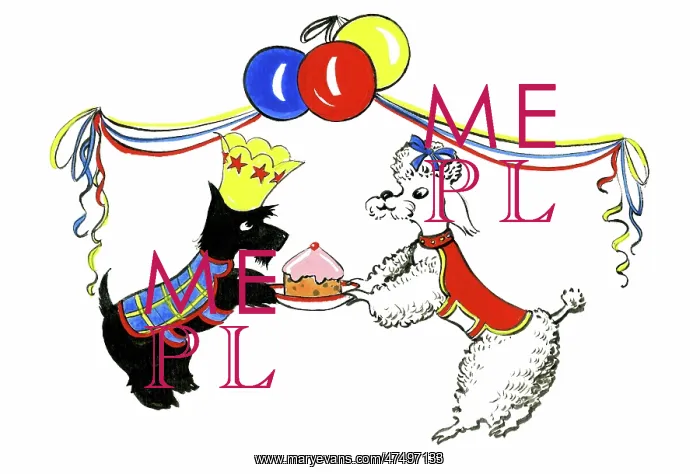 : Scottie and Poodle with cake : Scottie and Poodle with cake