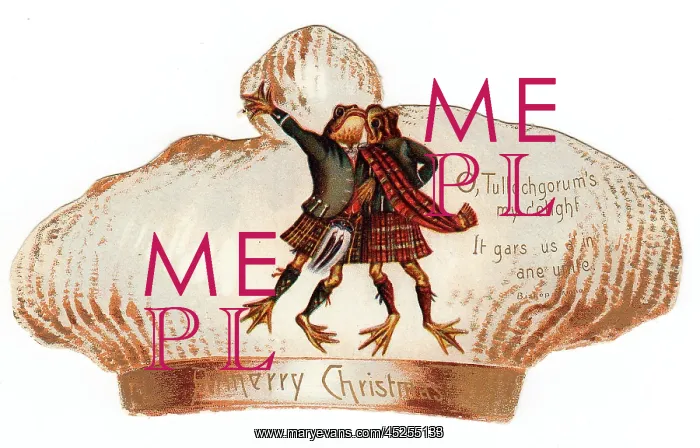 : Two Scottish frogs dancing on a Christmas card : Two Scottish frogs dancing on a Christmas card