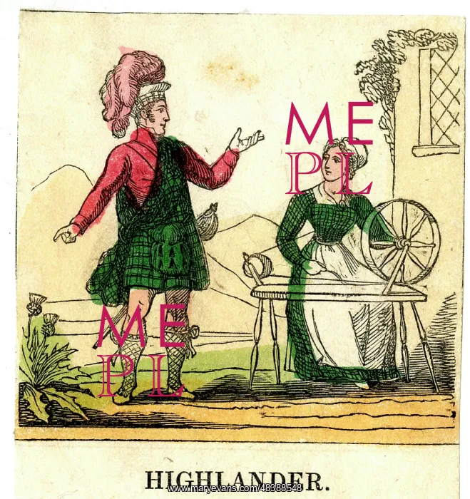  : Scottish Highlander and woman spinning