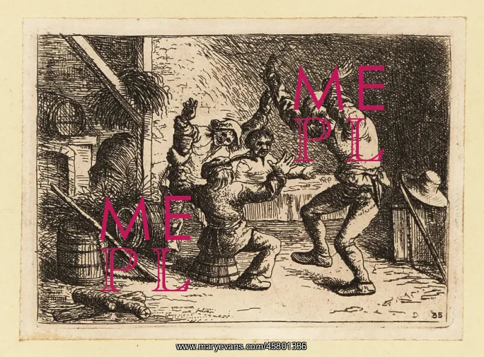 : Scottish peasants dancing in a rustic tavern, 18th century : Scottish peasants dancing in a rustic tavern, 18th century