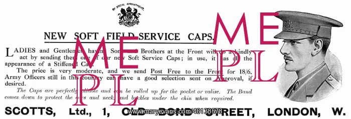 : Scotts advert for soft field service caps, WW1 : Scotts advert for soft field service caps, WW1