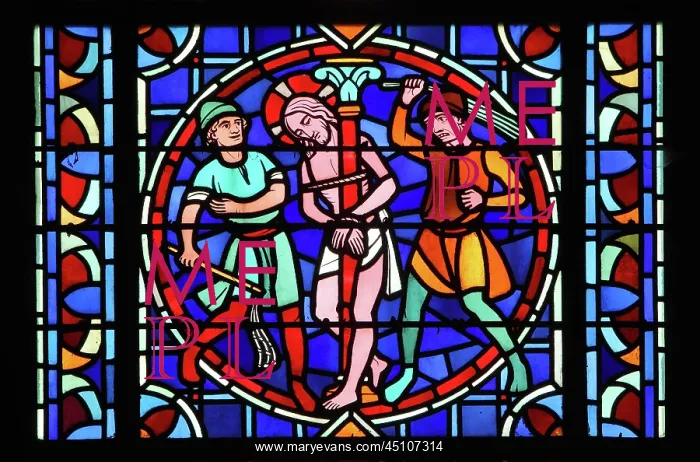 : Scourging of Christ, stained glass window, Laon : Scourging of Christ, stained glass window, Laon