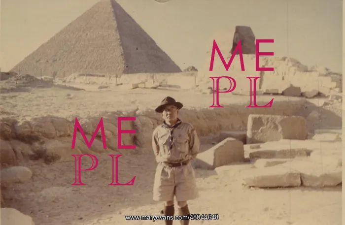 : Scout leader in front of pyramid, Egypt : Scout leader in front of pyramid, Egypt
