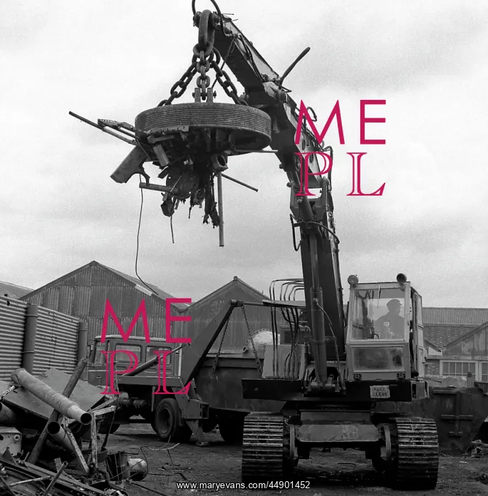 : Scrap yard with magnetic crane : Scrap yard with magnetic crane