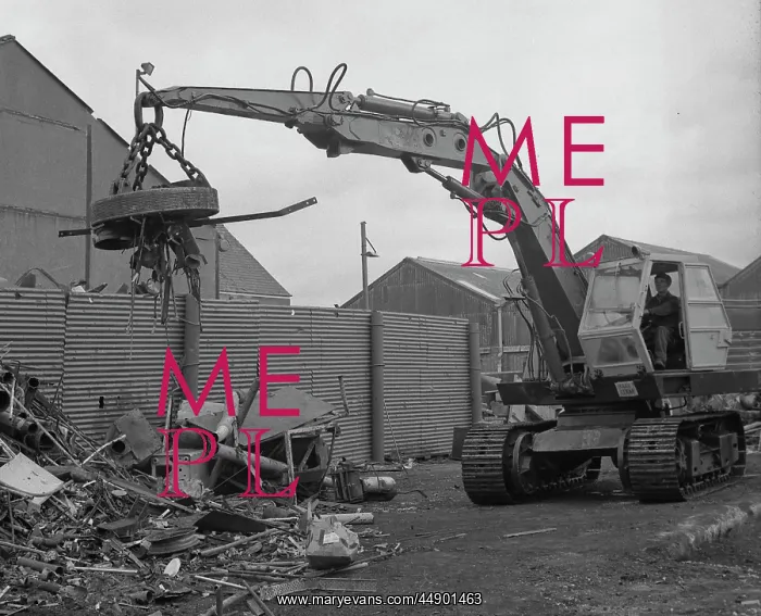 : Scrap yard with magnetic crane : Scrap yard with magnetic crane