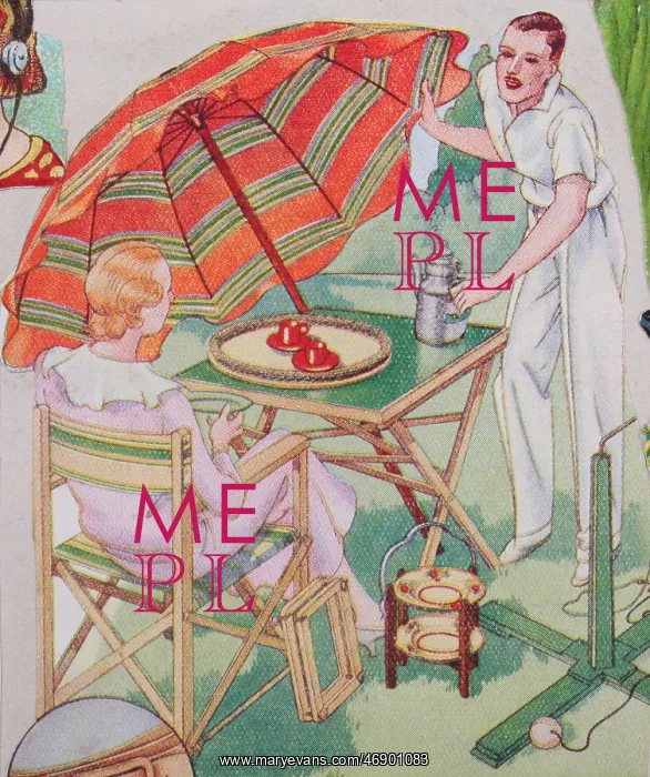: Scrapbook image, couple with picnic, cricket : Scrapbook image, couple with picnic, cricket