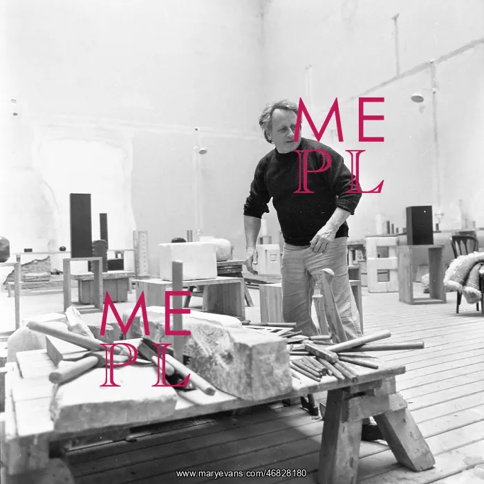 : Sculptor Karl Prantl in his studio : Sculptor Karl Prantl in his studio