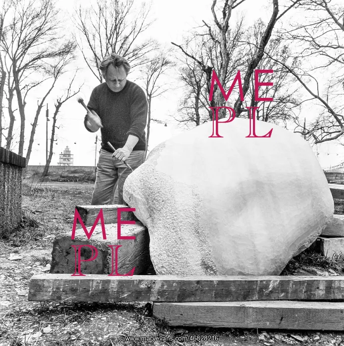 : Sculptor Karl Prantl in his studio : Sculptor Karl Prantl in his studio