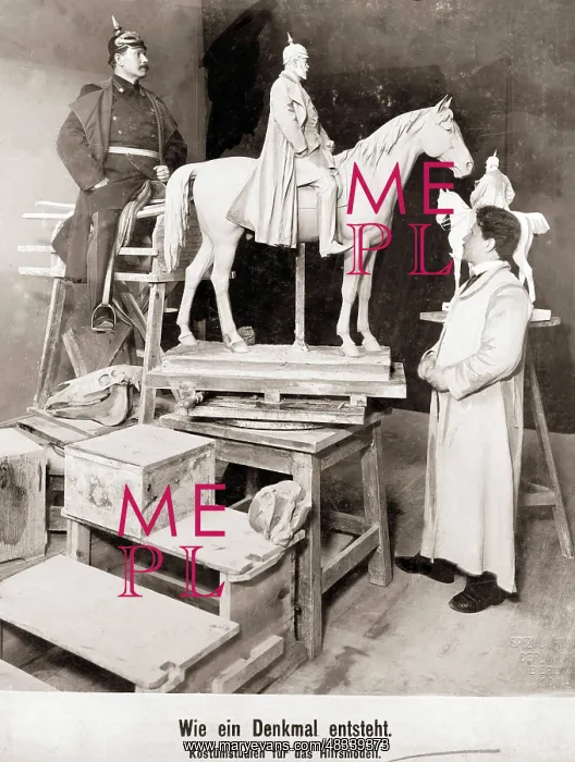: Sculptor at work on a monument, around 1900 : Sculptor at work on a monument, around 1900