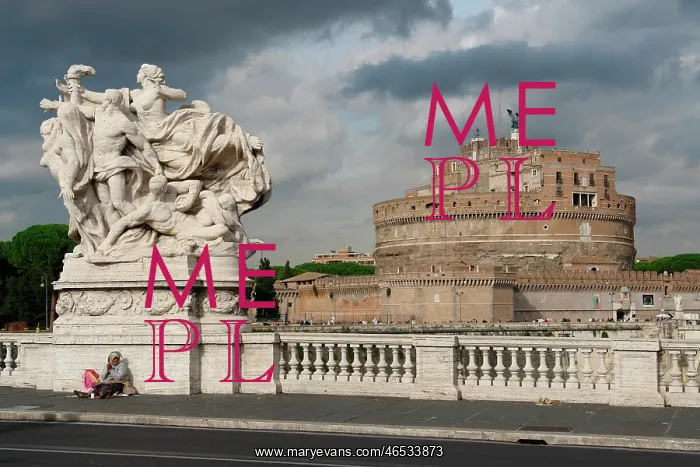 : Sculpture, Bridge and Castle, Rome, Italy : Sculpture, Bridge and Castle, Rome, Italy
