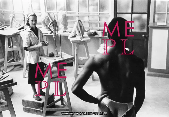 : Sculpture student and model at Central School of Art : Sculpture student and model at Central School of Art