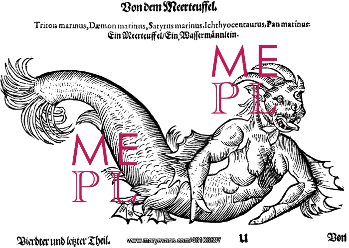 : Sea devil. superstition, mythological creatures, sea devil, woodcut : Sea devil. superstition, mythological creatures, sea devil, woodcut