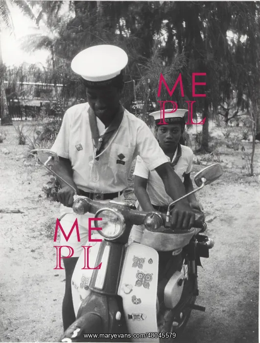 : Sea scouts with moped, Gilbert Islands, Pacific : Sea scouts with moped, Gilbert Islands, Pacific
