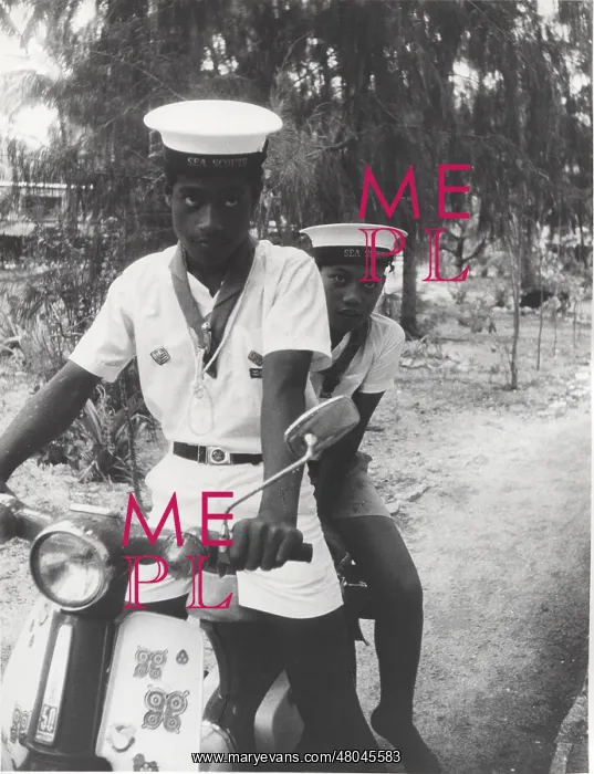 : Sea scouts with moped, Gilbert Islands, Pacific : Sea scouts with moped, Gilbert Islands, Pacific
