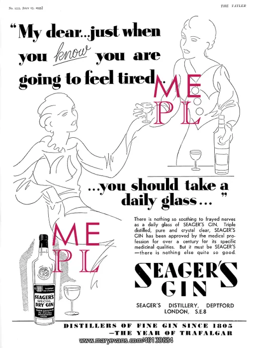 : Seager's Gin advertisement, 1935 : Seager's Gin advertisement, 1935
