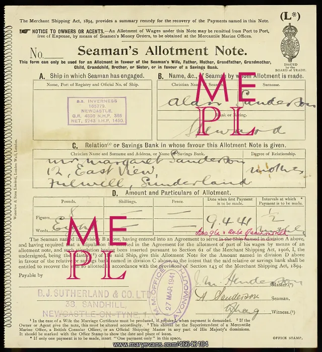: SEAMAN'S ALLOTMENT NOTE : SEAMAN'S ALLOTMENT NOTE