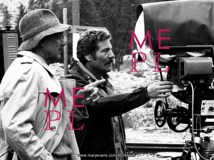: Sean Connery with camerman, filming in Switzerland : Sean Connery with camerman, filming in Switzerland