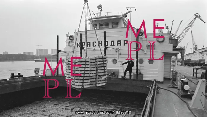 : Seaport. USSR. September 9, 1986. Unloading tomatoes shipped from Astrakhan : Seaport. USSR. September 9, 1986. Unloading tomatoes shipped from Astrakhan