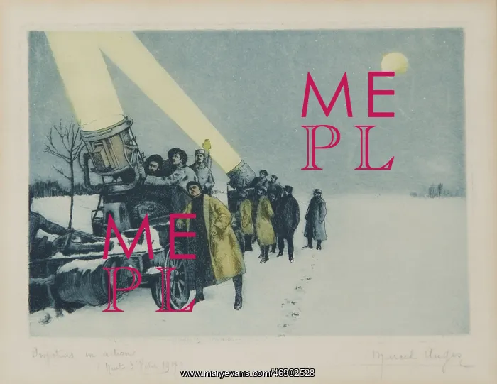 : Searchlights in Action, Winter Night, by Marcel Augis, WW1 : Searchlights in Action, Winter Night, by Marcel Augis, WW1