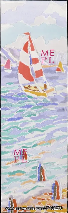: Seashore with yacht ' bookmark design : Seashore with yacht ' bookmark design